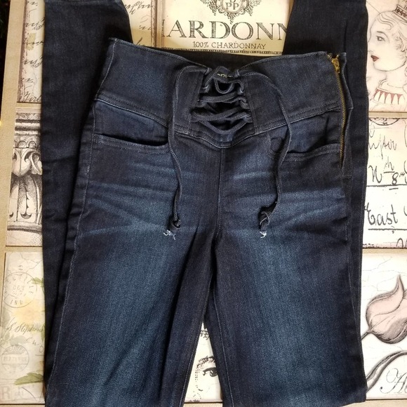 Express Skinny Dark Wash Cross Tie Front - Picture 6 of 11